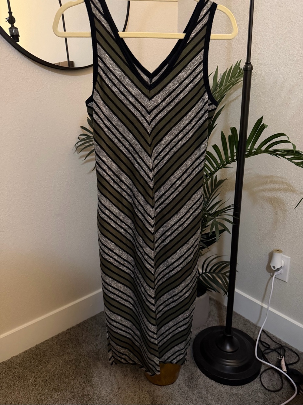 Mossimo Supply Co. Olive and Black V‑Neck Chevron Midi Dress